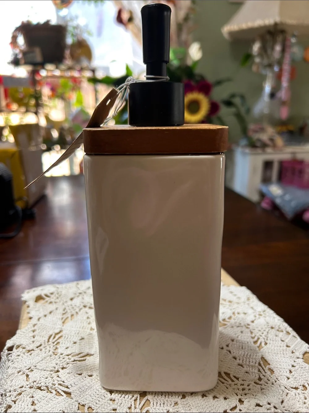 Rae Dunn Ceramic Square Soap Dispenser Wood Top “SOAP” and Pumpkins Decor NWT